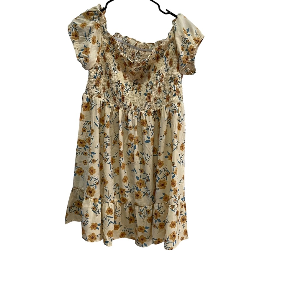 Shein Curve Floral Smocked Dress Ruffle Hem‎ Off Shoulder Casual 0XL